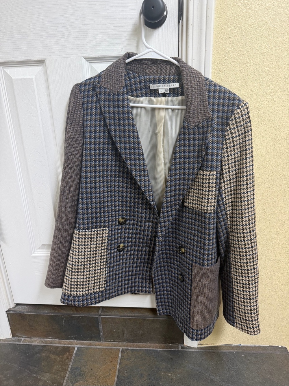 Veronica Beard Blue and Brown Houndstooth Wool Dickey Blazer